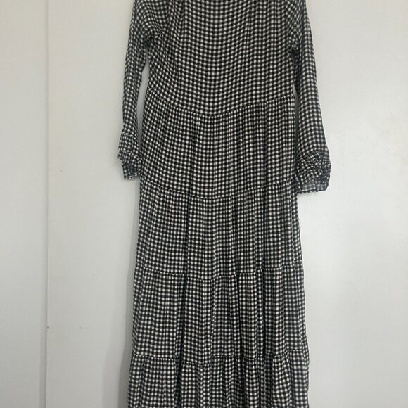 Ganni Gingham Crepe Tiered Maxi Dress / Size 34 / Oversized Loose Black White - Picture 3 of 3